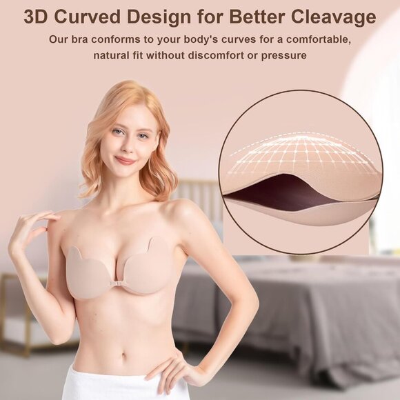 Strapless Backless Sticky Push Up Bra Invisible Stick on Adhesive Bra for Women - Picture 3 of 7